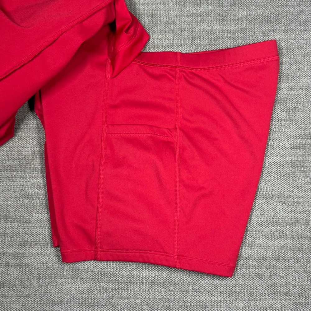 Backless Twisted Flare Halter Neck Exercise Dress with Built-in Shorts Red Small - Picture 12 of 16